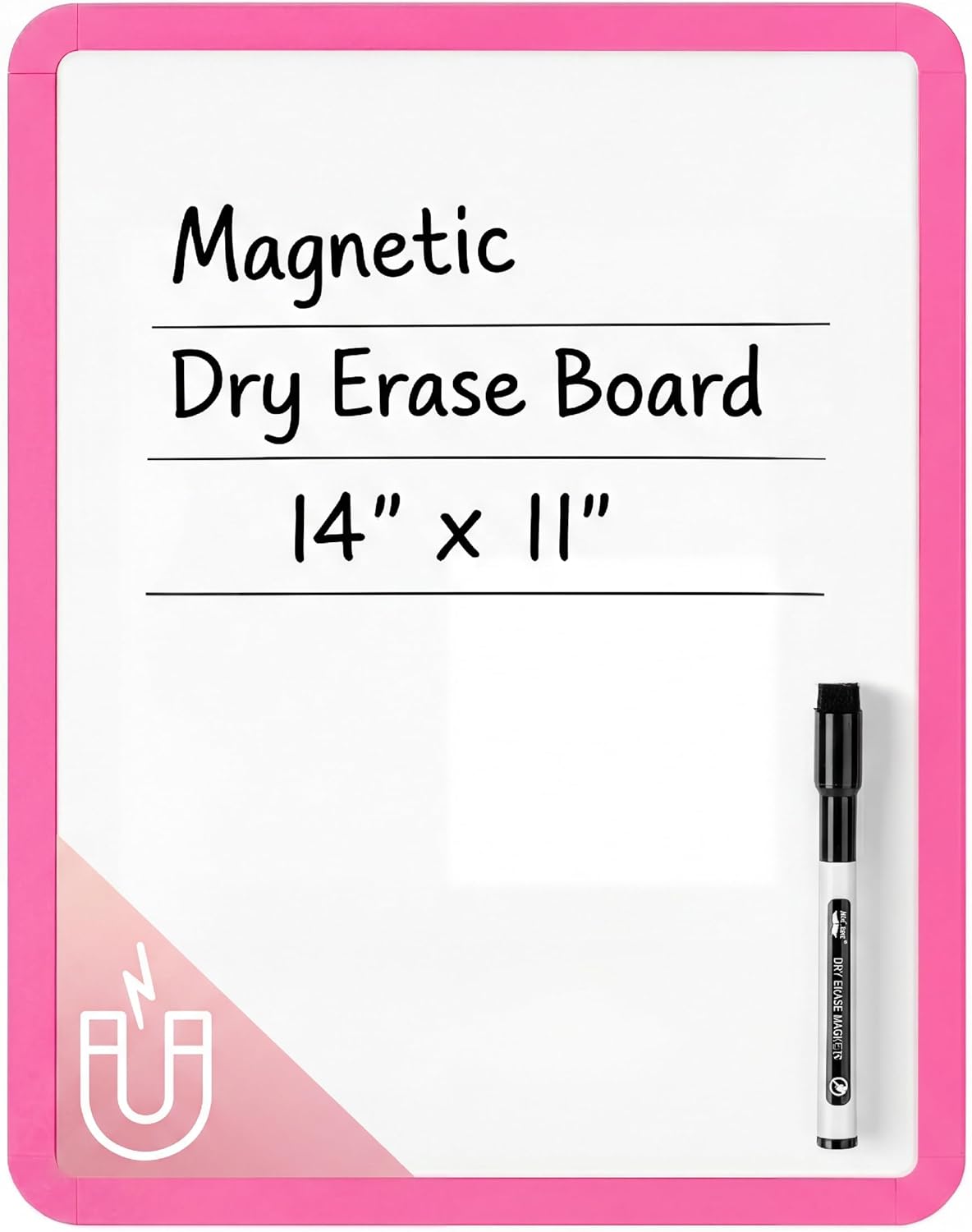 Mr. Pen- Dry Erase Board, 14” x 11” with a Black Dry Erase Marker, White Frame, Small Mini White Board for Students, Fridge, Wall, Locker, Includes Double Sided Tapes
