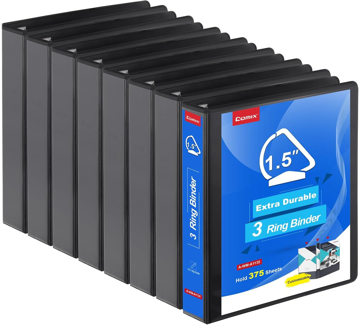 COMIX Heavy Duty Slant-D Ring View Binder, 1 inch 3 Ring Binders, Hold 225 Sheets of 8.5" x 11" Paper, 12 Pack (Black)
