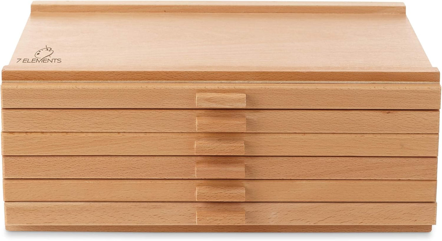 7 Elements 4 Drawer Wooden Artist Storage Supply Box for Pastels, Pencils, Pens, Markers, Brushes and Tools