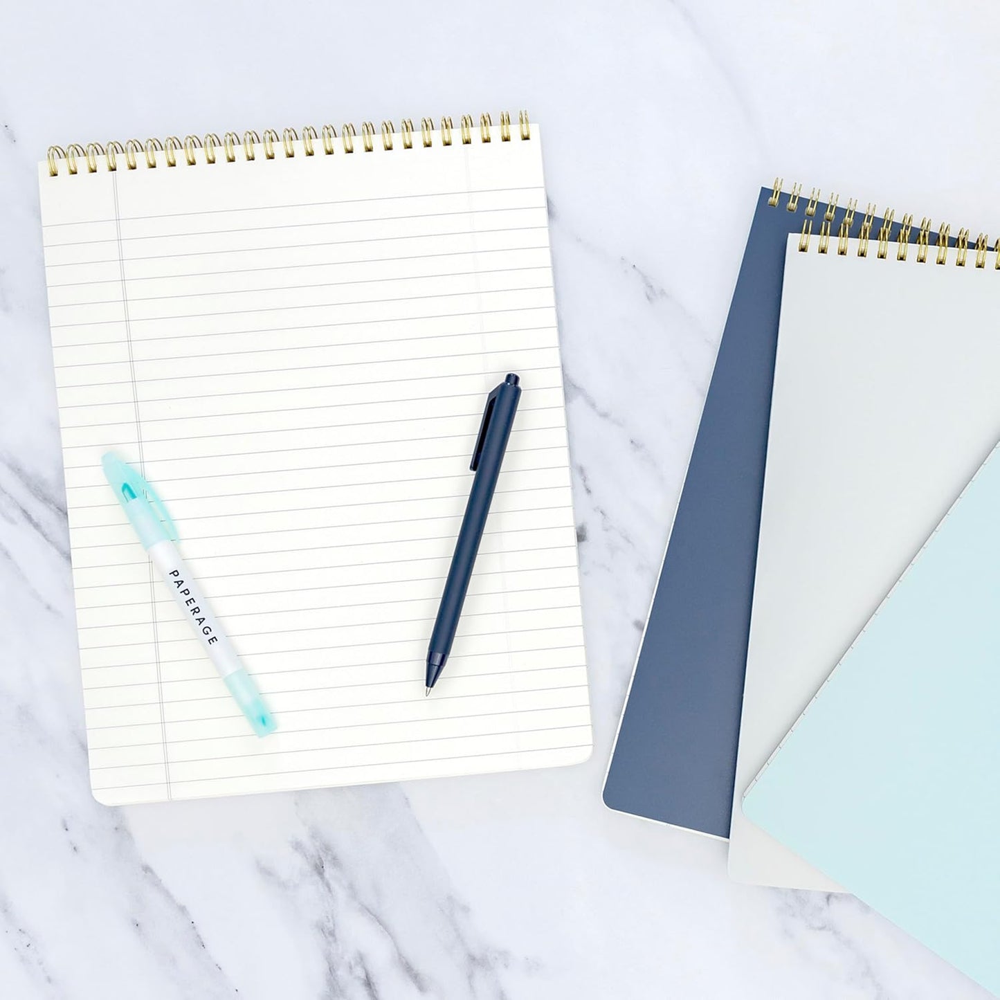 PAPERAGE Top Bound Spiral Notebook, 3 Pack, Lined Notepad, (Light Grey/Navy/Sage Green), 70 Sheets (140 Pages) Per Notebook, Wide/Legal Ruled, 8.5 inches x 11 inches