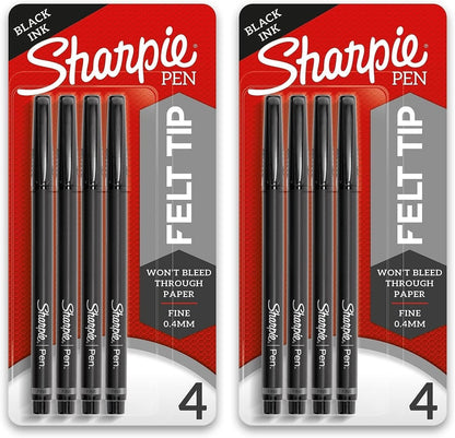 Sharpie Felt Tip Pens, Fine Point (0.4mm), Black, 4 Count - Art Markers, Journaling, Drawing