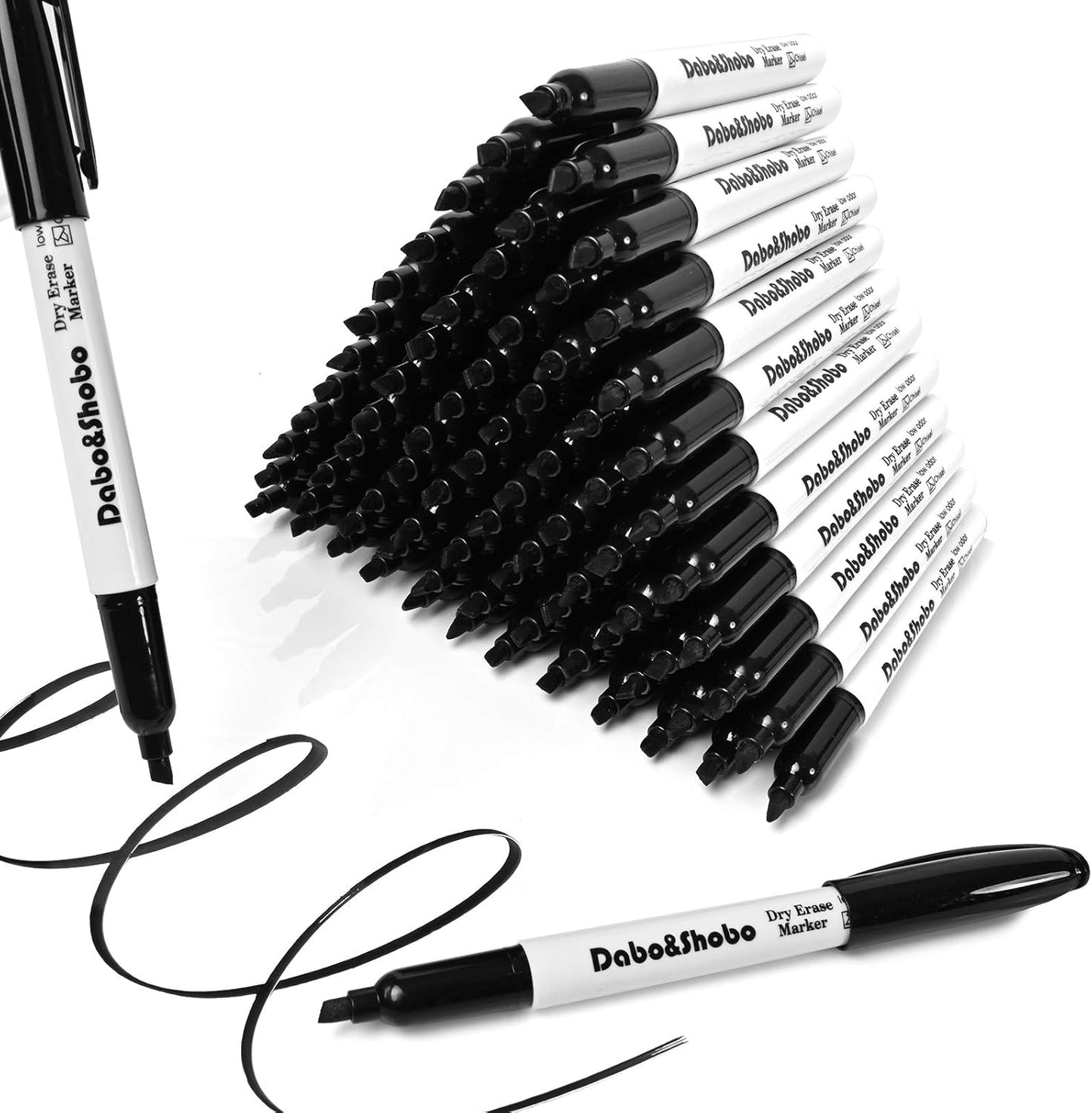 Dabo&Shobo Dry Erase Markers 24 Pack, Low Odor Black Whiteboard Markers, Chisel Tip, Perfect for Writing on Whiteboard Mirrors Glass In School, Office&Home…