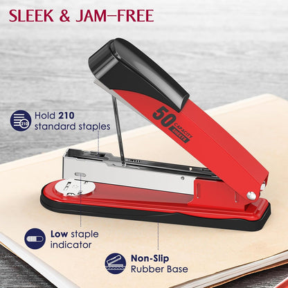 Metal Stapler Heavy Duty 50 Sheet Capacity with 1750 Staples and Staple Remover, Full Strip Staplers for Desk, No Jam, Non-Slip for Office & Classroom, Black