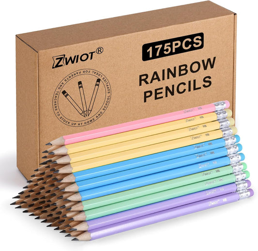 ZWlOT Pencils, Pre-Sharpened Pencil #2, 175 PCS Drawing Pencils with Eraser, Pencils Bulk for School Classroom Teacher Supplies, Gifts and Office Sketching(Rainbow Colors)