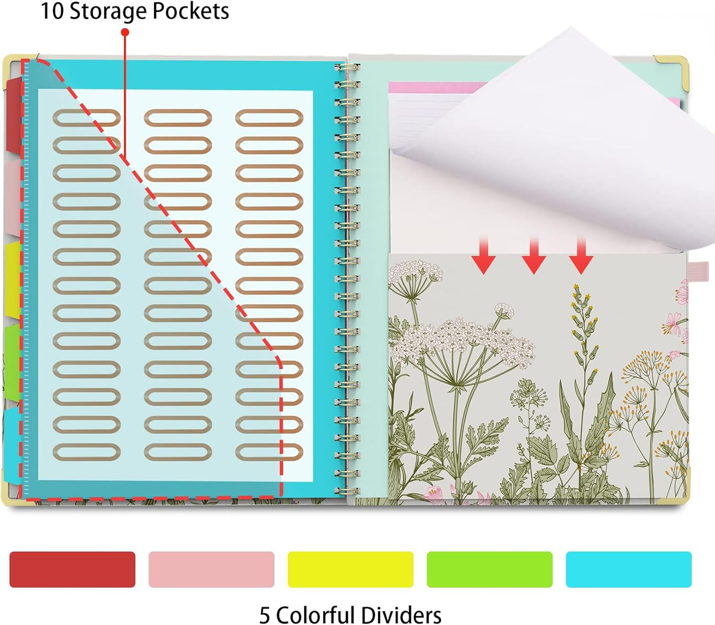 Clipboard Folio with Storage Clipboards Padfolio Notebook for Letter Size (11" x 8.5"), Pink Clipboards with 10 Pockets and 5 Folders Nursing Teacher School Essentials (Stay Positive)