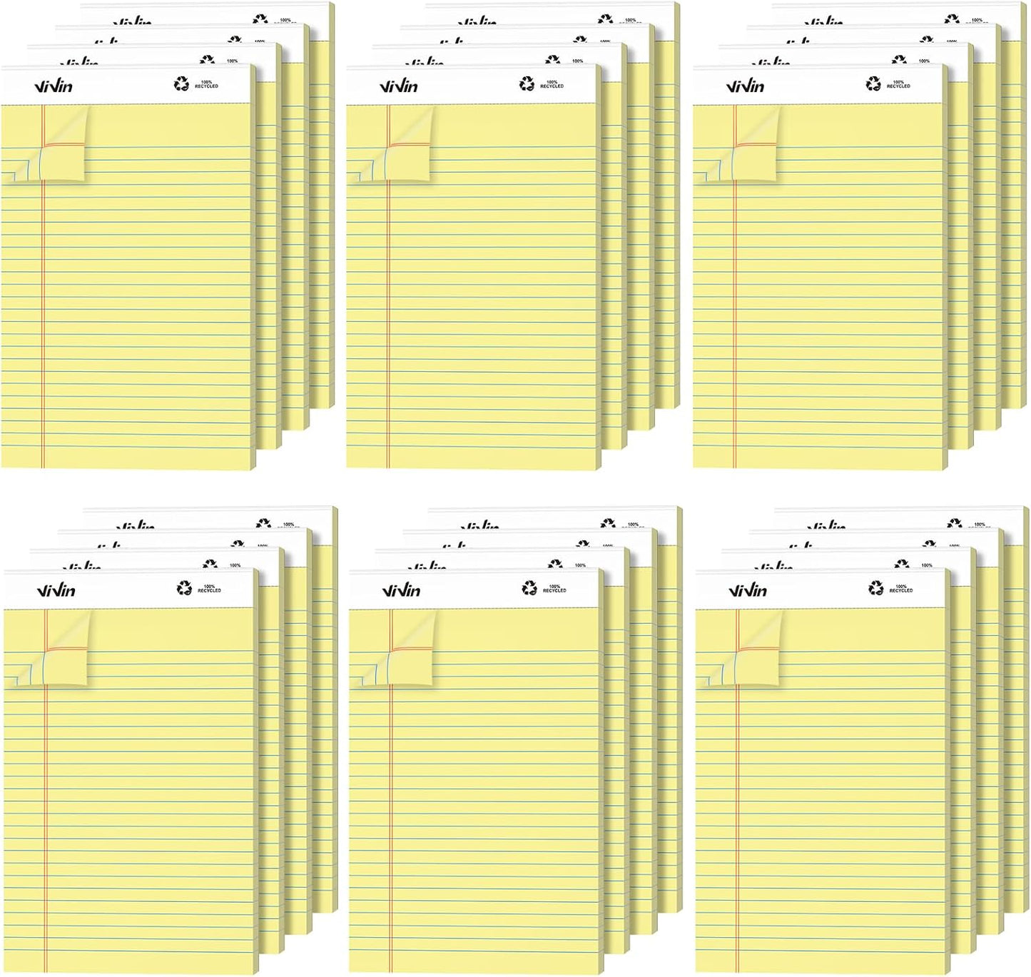 ViVin Legal Pads 8.5 x 11 Inch, Wide Ruled Note Pads, 12 Pack, 50 Sheet/Pad, Perforated Writing Pads, Notepads for Office Home School, 600 Sheets, White Paper