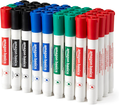 Amazon Basics Low-Odor Dry Erase Whiteboard Markers, Fine Tip, Quick-Dry, Black, 36-Pack