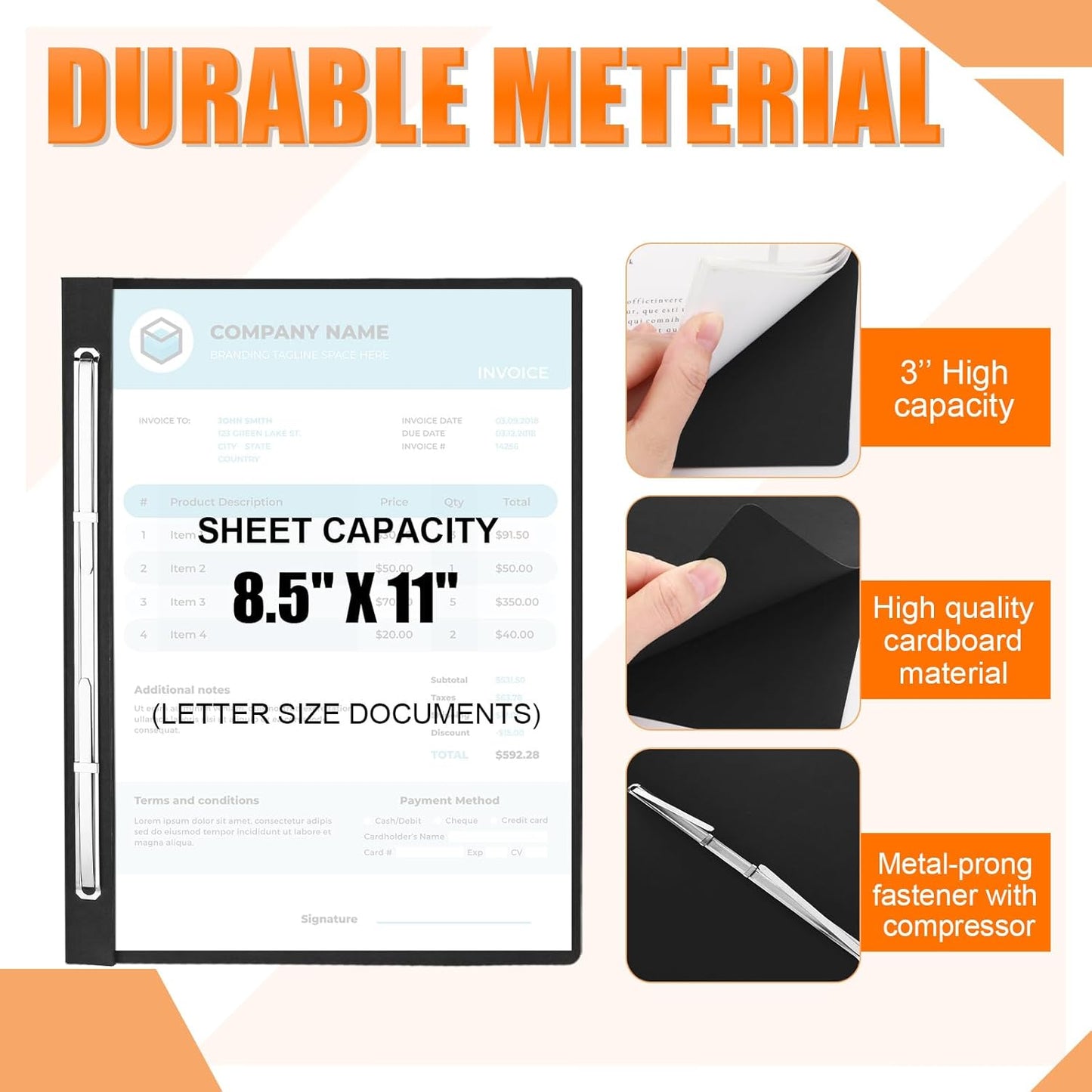 Zhanmai 15 Packs 8.5'' x 11'' Pressboard Report Covers, Metal Prong Fastener with Compressor, Letter Size 3'' Capacity Presentation Report Folder to Neatly Bind Reports, Proposals, Documents(Blue)