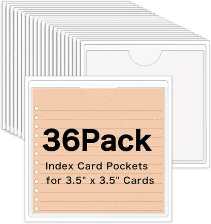36 Pack 3" x 5" Index Card Holder Adhesive Plastic Label Holders Clear Tote Bag Labels Stickers for Organizing Storage Bins Library Card Shelves