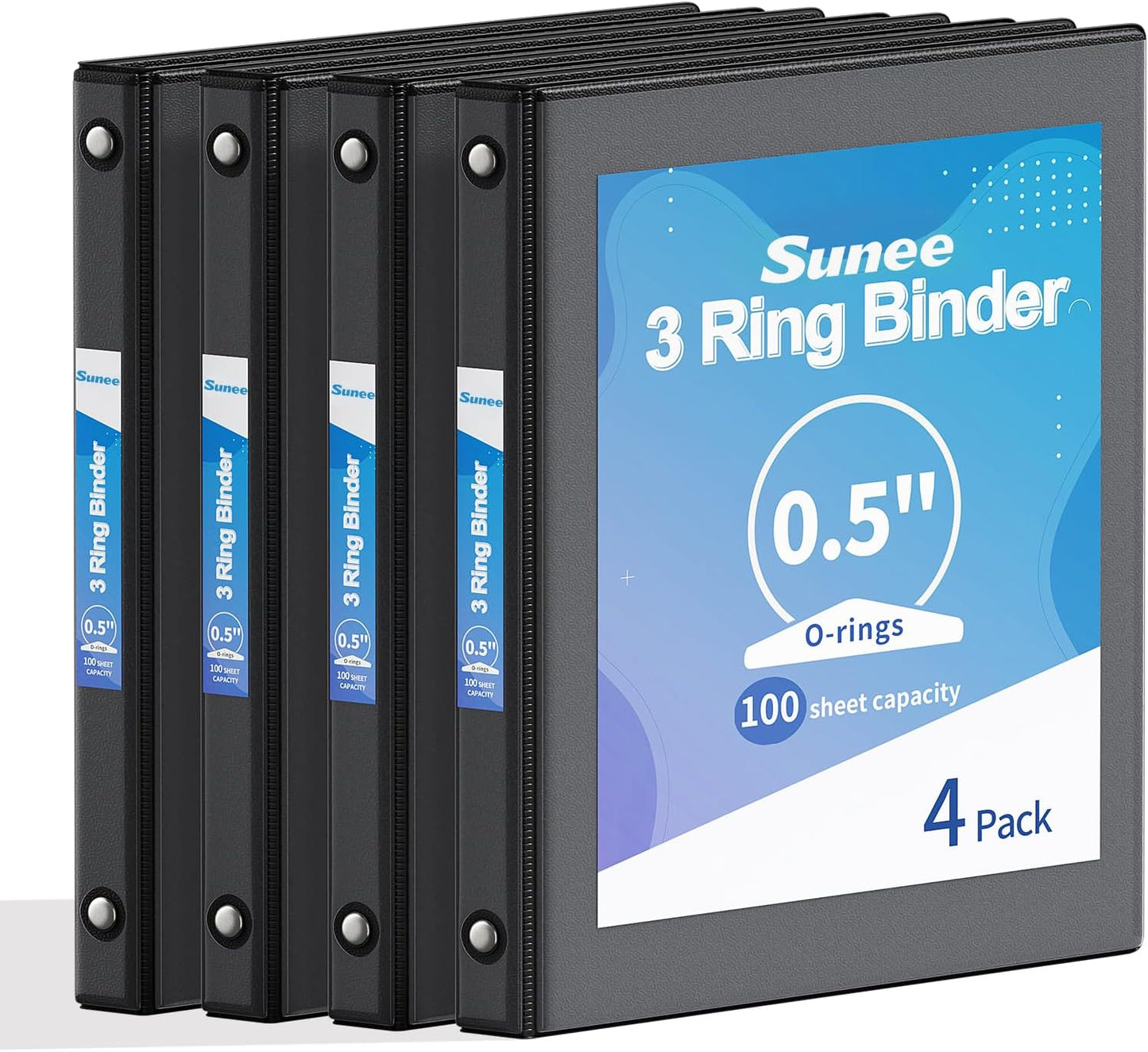SUNEE 1/2 Inch Binders 3 Ring 10 Pack Bulk, PVC-Free Clear View Half Inch Binders (Fits 8.5x11 Inches) for School, Office & Home Use, White