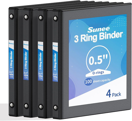 SUNEE 1/2 Inch Binders 3 Ring 10 Pack Bulk, PVC-Free Clear View Half Inch Binders (Fits 8.5x11 Inches) for School, Office & Home Use, White