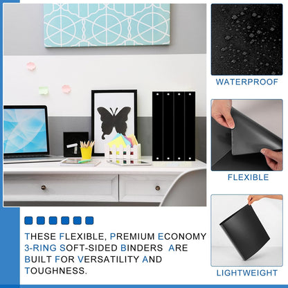 Fulmoon 12 Pcs Economy View 3 Ring Plastic Binder 12.2 x 9.8 Inch Plastic Round Ring Binders with Pockets Notebinder for Meetings for Home, Office, School(White, 1/2 Inch)