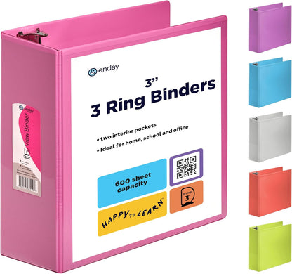 3 Inch Binder 3 Ring Binders Green, Slant D-Ring 3” Clear View Cover with 2 Inside Pockets, Heavy Duty Colored School Supplies Office and Home Binders – By Enday