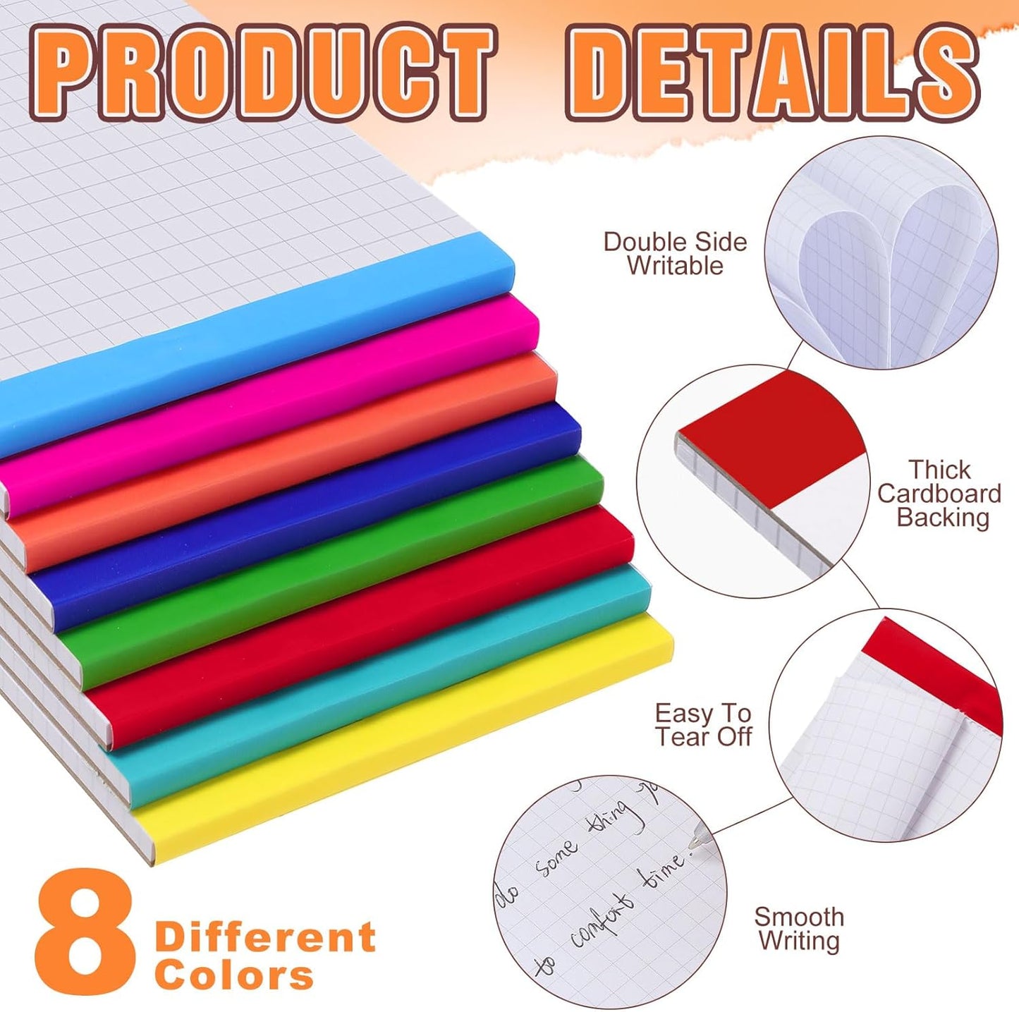 Tenceur 8 Pack Grid Paper Pad 4 x 6 Inch Graph Paper Pad, Graft Paper 30 Sheets Graph Ruled Grid Pad Notebook Notepads Memo Pads Math Grid Note Pad Scratch Pads Assorted Colors(5 Squares Per Inch)