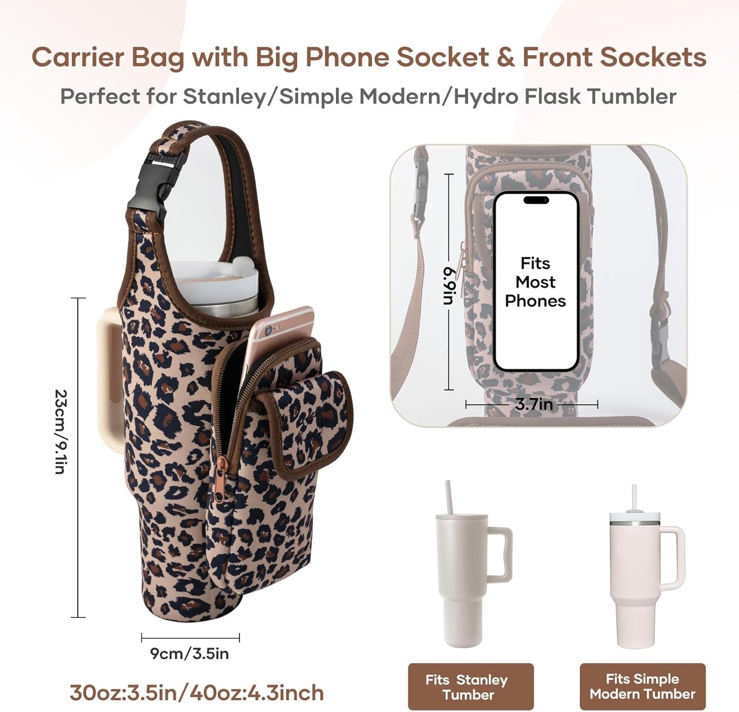 Bufilea Carrier Bag with Phone Holder Pockets for Stanley 40/30oz Tumbler with Handle, Insulated Neoprene Crossbody Bag Cup Holder w/Shoulder & Handheld Straps Fits Stanley Cup Accessories