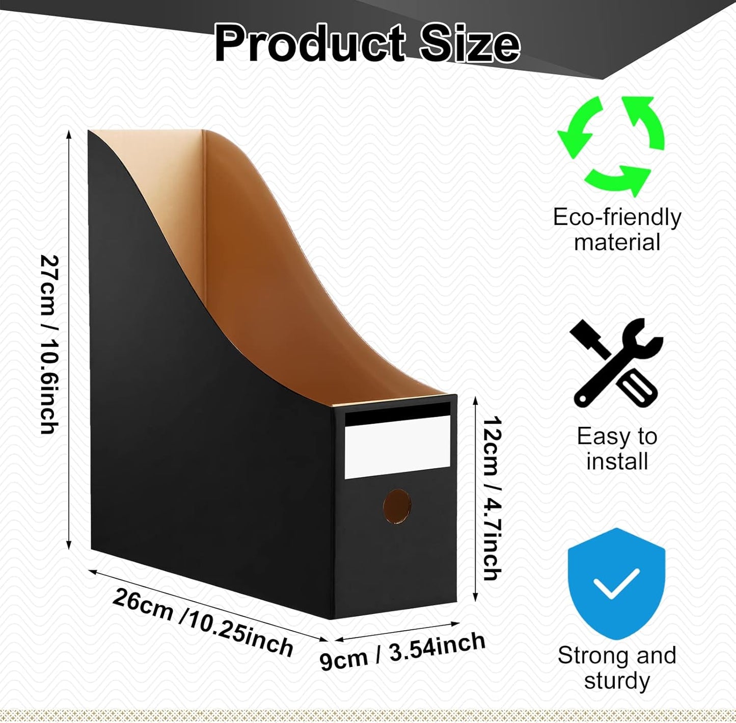 Thenshop 24 Pcs Cardboard Magazine File Holder Organizer, Desk File Organizer Box Foldable Book Bin Papers Storage Folder with Label for School Classroom Office Supplies(Classic,Black)