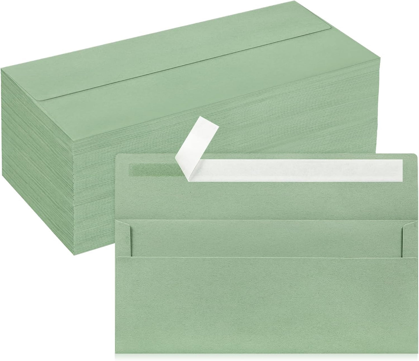 50 Pack #10 Business Envelopes, Sage Green Standard Envelopes Self Seal, Letter Size Mailing Envelopes for Checks Letters Invoices Statements Birthday Graduation Wedding, 4 1/8 x 9 1/2 Inch