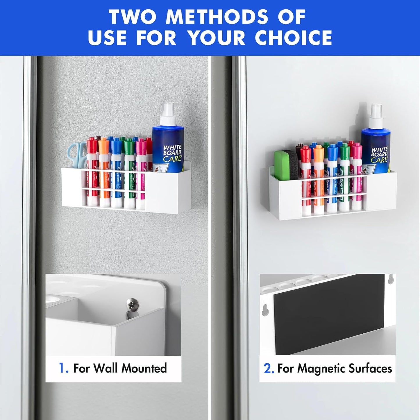 Magnetic Dry Erase Marker Holder for Whiteboard, Wall Mount Pen Holder for Refrigerator, Clear Pencil Holder for Fridge, Strong Magnet Locker Organizer for Classroom, Office