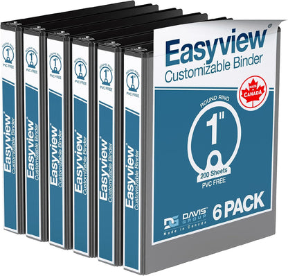 Easyview Premium 3-Ring Binders with Clear-View Covers and Round Rings, Binders for School or Office, 1 Inch, Pack of 6, Navy Blue