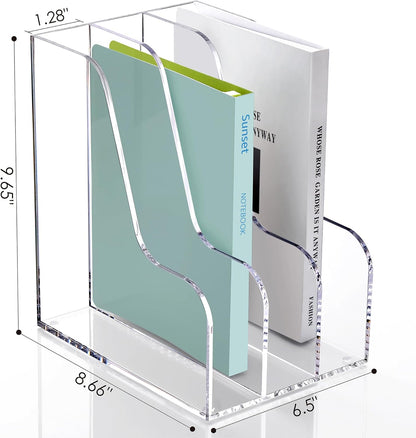 SANRUI 2-Pack Acrylic Magazine File Holder Desk Organizer Magazine Rack, Clear, Vertical File Sorter Holders, 9.45" D x 3.54" W x 10.24" H
