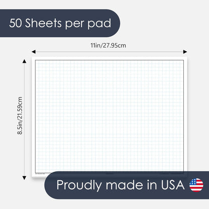 GeekNavy 11" x 17" Quadrille Graph Paper 50 Sheets Landscape - 0.25" 4x4 Square Grid, Blueprint, High Brightness, Border-Outlined, Large Drafting (1-Pack)