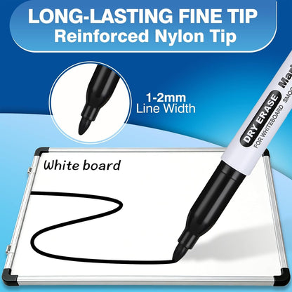 SFAIH Black Dry Erase Markers Fine Tip - 12 Pack Whiteboard Markers Standard Set For Office Teams, Teachers, Classrooms, Training Sessions | Low-Odor