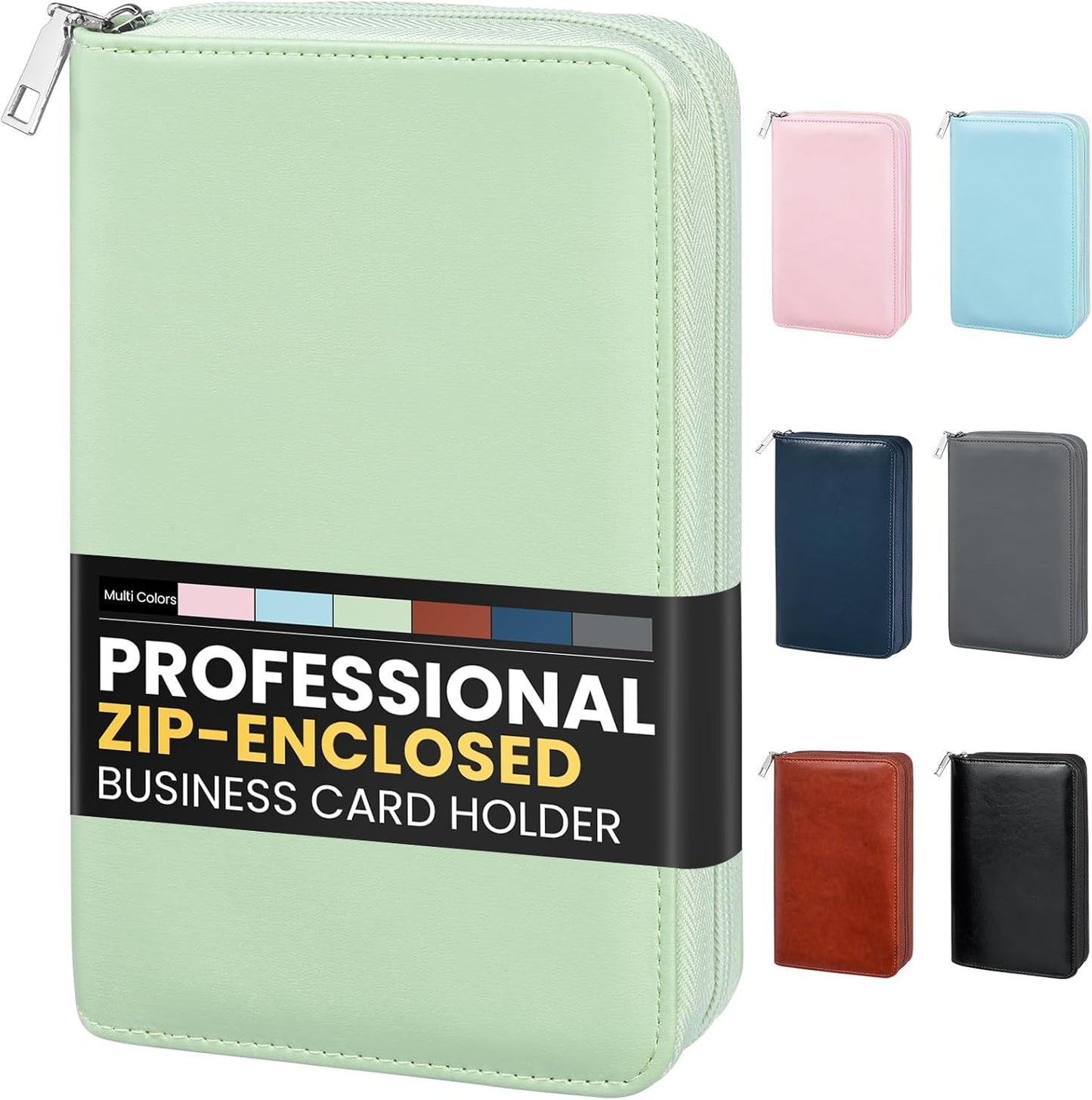 Sooez Leather Professional Business Card Book Holder Organizer, 240 Capacity Credit Card Booklet, PU Name Cards Holder Storage File for Men Women, 7.7 x 4.5 Inch, Black