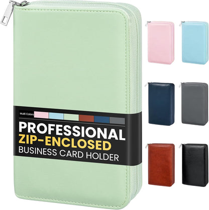 Sooez Leather Professional Business Card Book Holder Organizer, 240 Capacity Credit Card Booklet, PU Name Cards Holder Storage File for Men Women, 7.7 x 4.5 Inch, Black