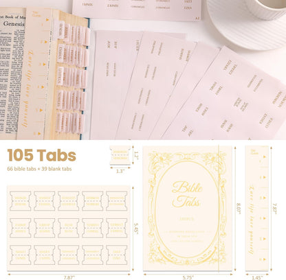 Laminated Bible Tabs, Gold Foil Embossed Lettering Bible Chapter Index Tabs for Women Men, Reposition Large Print Sticky Labels, Easy to Read and Apply, 105Chapters Labels for Easy Navigation (Black)