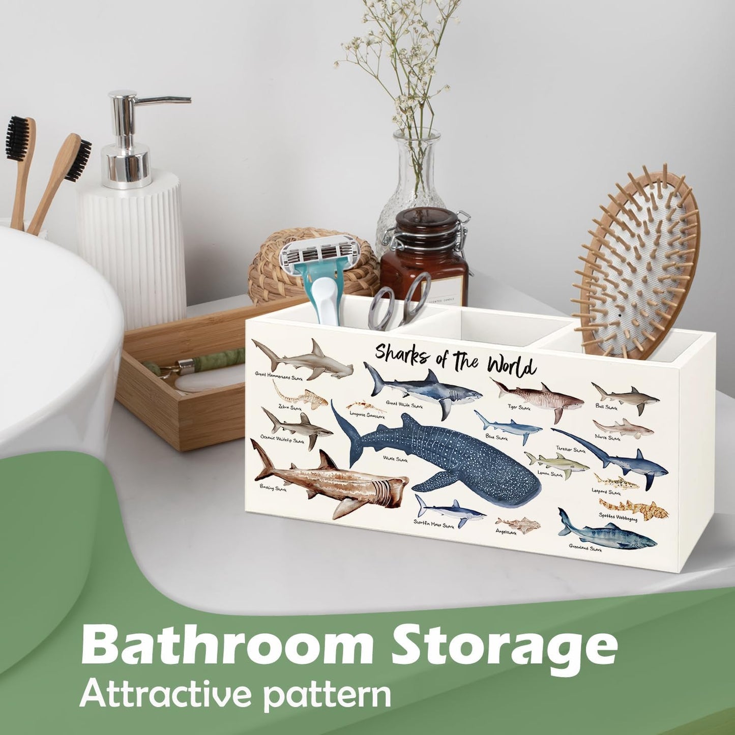Killer Whale Gifts Wooden Pen Pencil Holder, Whale Shark Gifts for Ocean Lovers, Marine Biology Wooden Makeup Brush Organizer