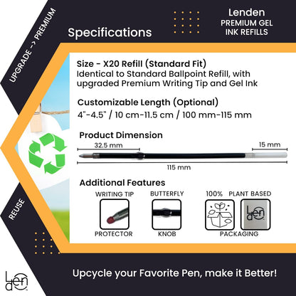 Pack of 12 Gel Ink Refill for Retractable Pens, Medium Tip Point 0.7mm, Black Ink, Fits Retractable Pen, Universal Size Refill, 115mm/11.5cm/4.5 inches (Black, 115mm)