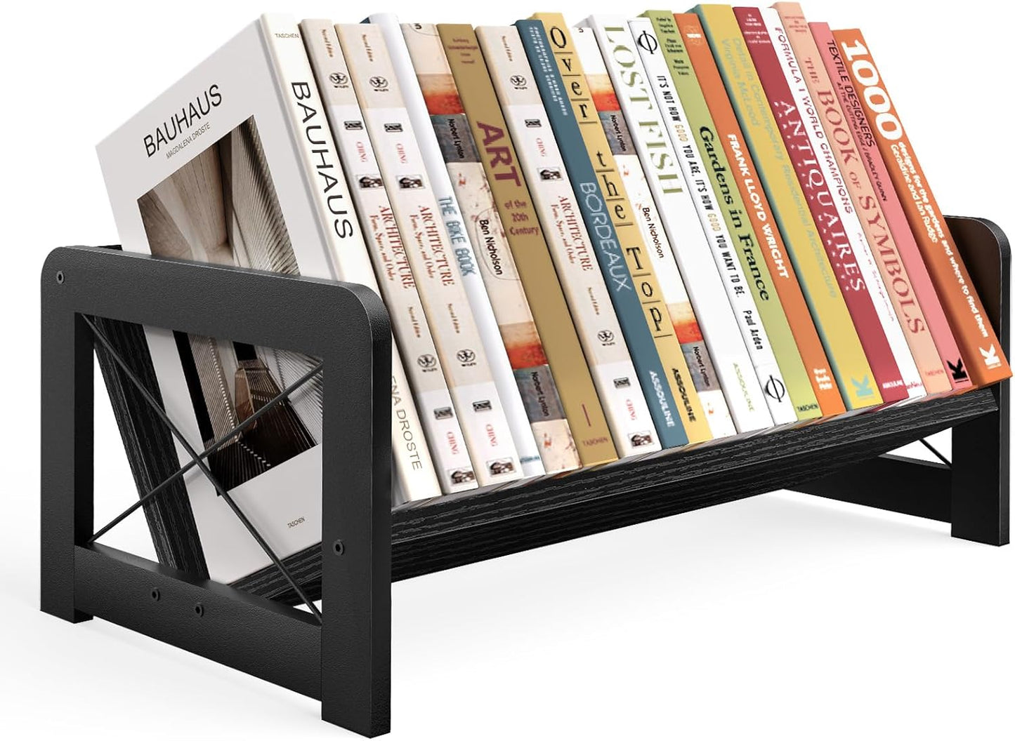 ELITEROO Desktop Bookshelf Organizer, Wood Slanted Desk Bookshelf, Small Tabletop Book Rack, Portable Mini Bookcase for Book Display, Cookbooks, Kids Reading, Office & Home Storage, Rustic Brown