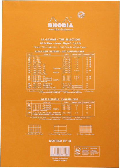 Rhodia Head Stapled Pad, No16 A5, Dot - Black