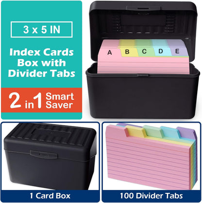 Olivo 4x6 Index Card Holder Box with 100 Cards Dividers Tabs 4"x 6", Blue