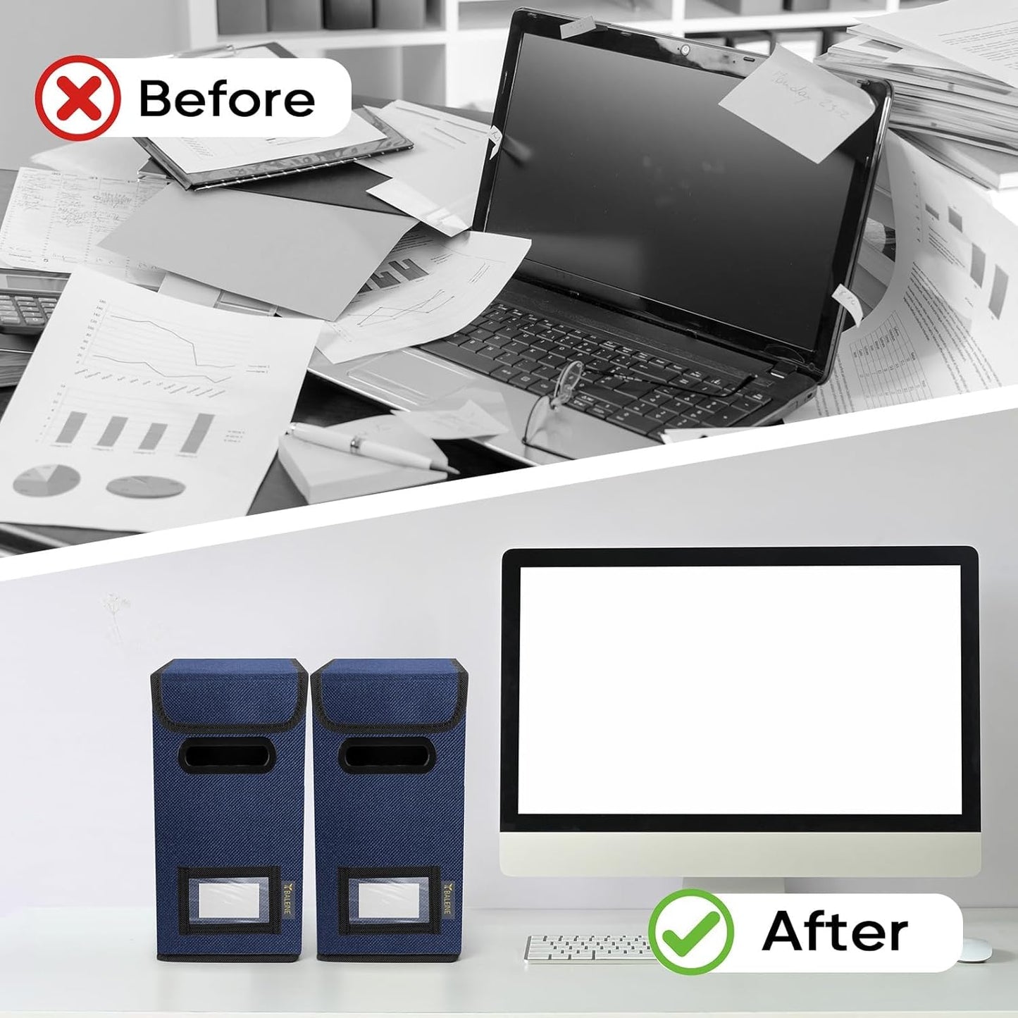 BALEINE File Organizer Box with Lid, Collapsible File Folder Organizer with Plastic Slide, Hanging File Folder Box for Office Document Storage (1 Pack, Black)