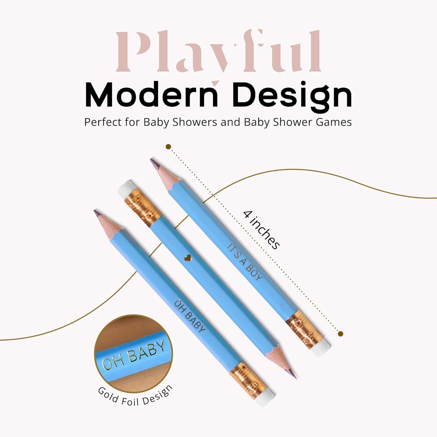 Markt Mini Pencils For Baby Shower Games Boy, Heart Pencils, Small Blue Pencil Set (Wood Pencil Set)