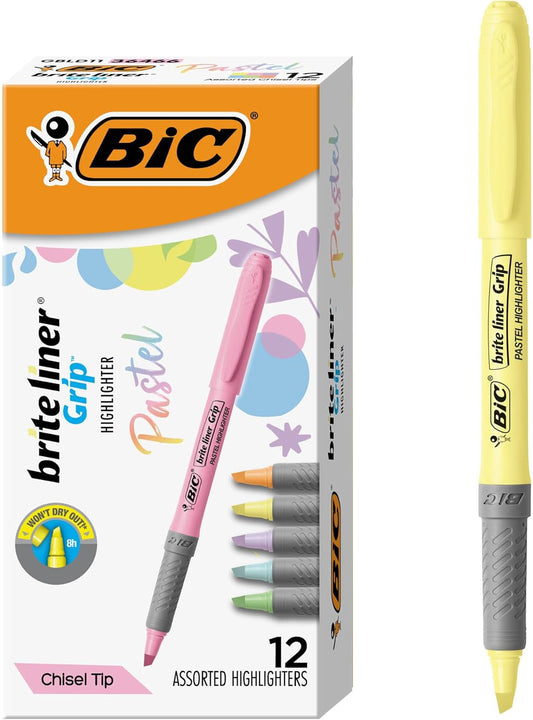 BIC Brite Liner Highlighters, Chisel Tip, 12-Count Pack of Highlighters Assorted Colors, Ideal Highlighter Set for Organizing and Coloring