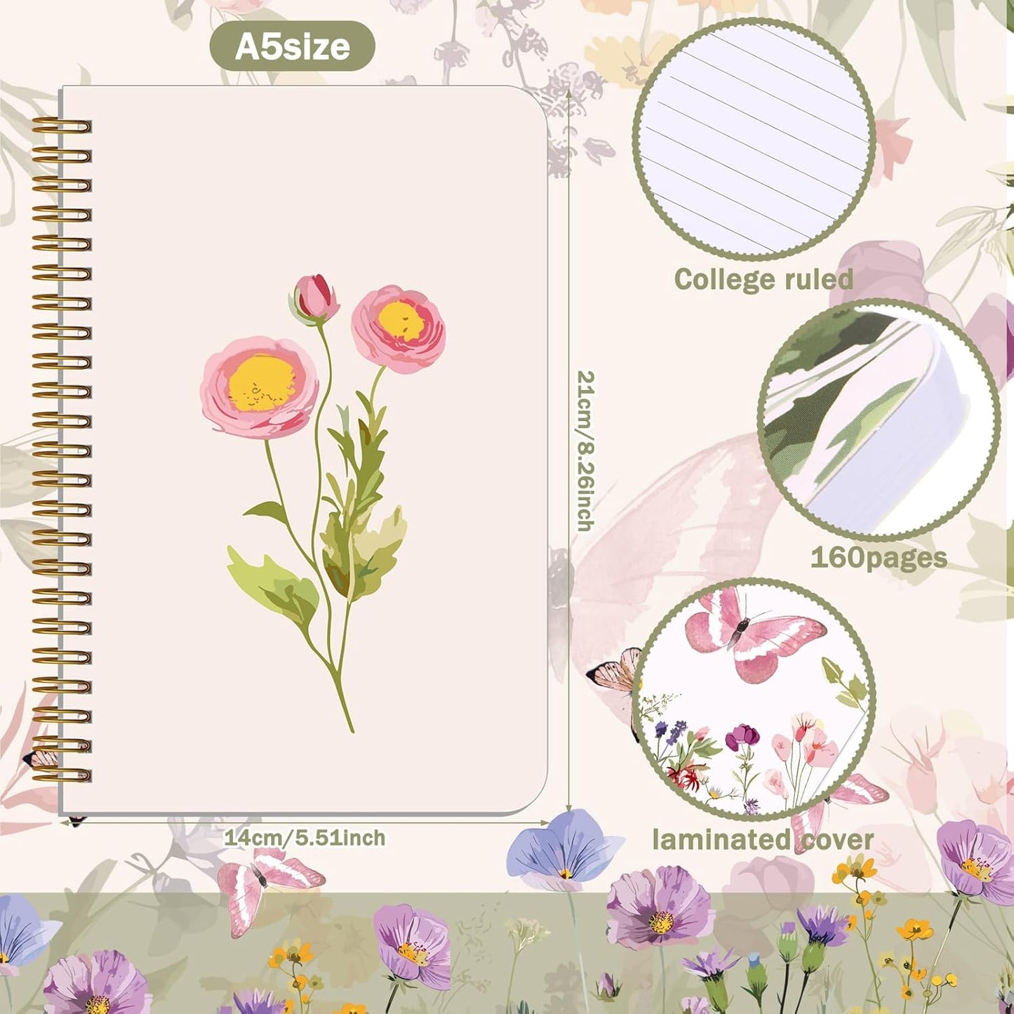 Resurhang 6 Pack A5 Composition Notebook Marble Spiral Notebooks Preppy Cute Aesthetic Hardcover Ruled Composition Books with Ballpoint Pens for School Day Classroom Prize, 5.8 x 8.3 Inch