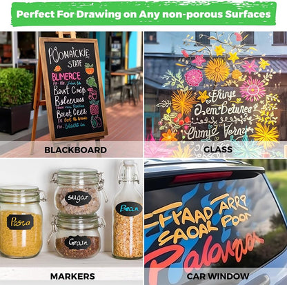 8 Pack Liquid Chalk Markers,Dry Erase Markers & Window Markers for Blackboards,Chalkboard Menu Board & Glass Car Window
