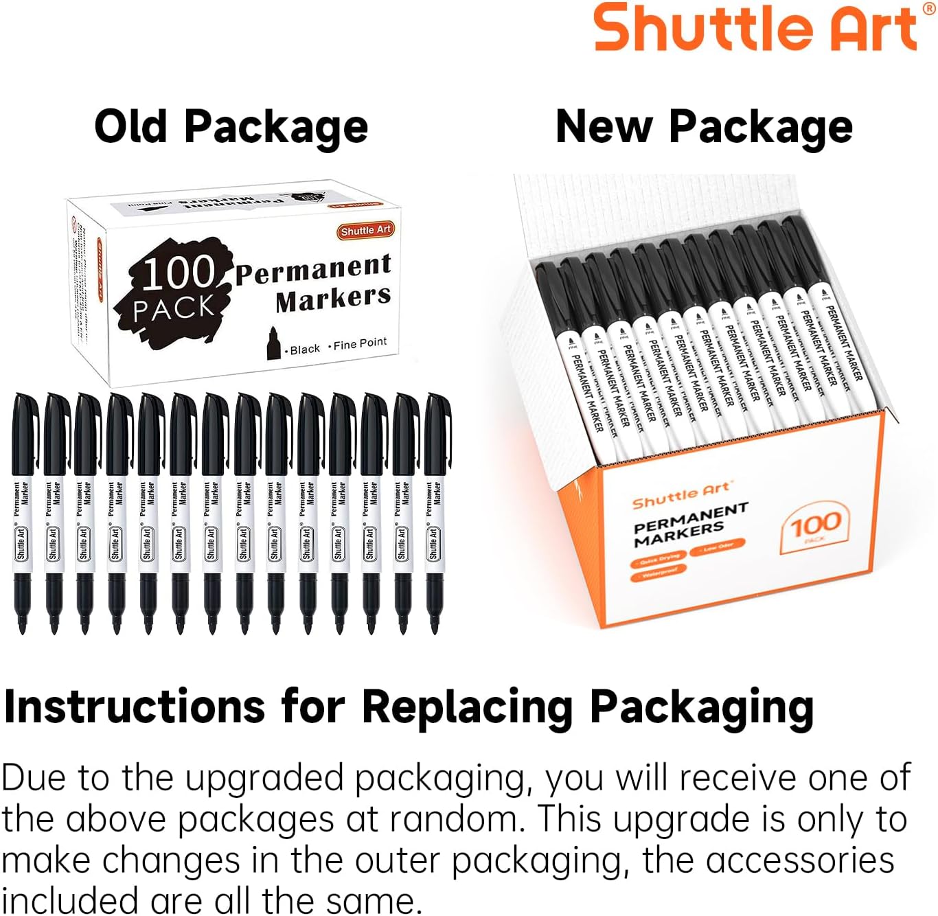 Shuttle Art Permanent Markers, 30 Pack Black Permanent Marker set, Fine Point, Works on Plastic, Wood, Stone, Metal and Glass for Doodling, Marking