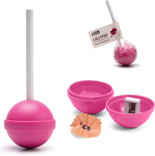 Monkey Business Lollypop Pencil Sharpener for Kids, Fun Manual Sharpener for Colored Pencils for Girls and Boys, Student Stationery, Birthday Gift (Pink)
