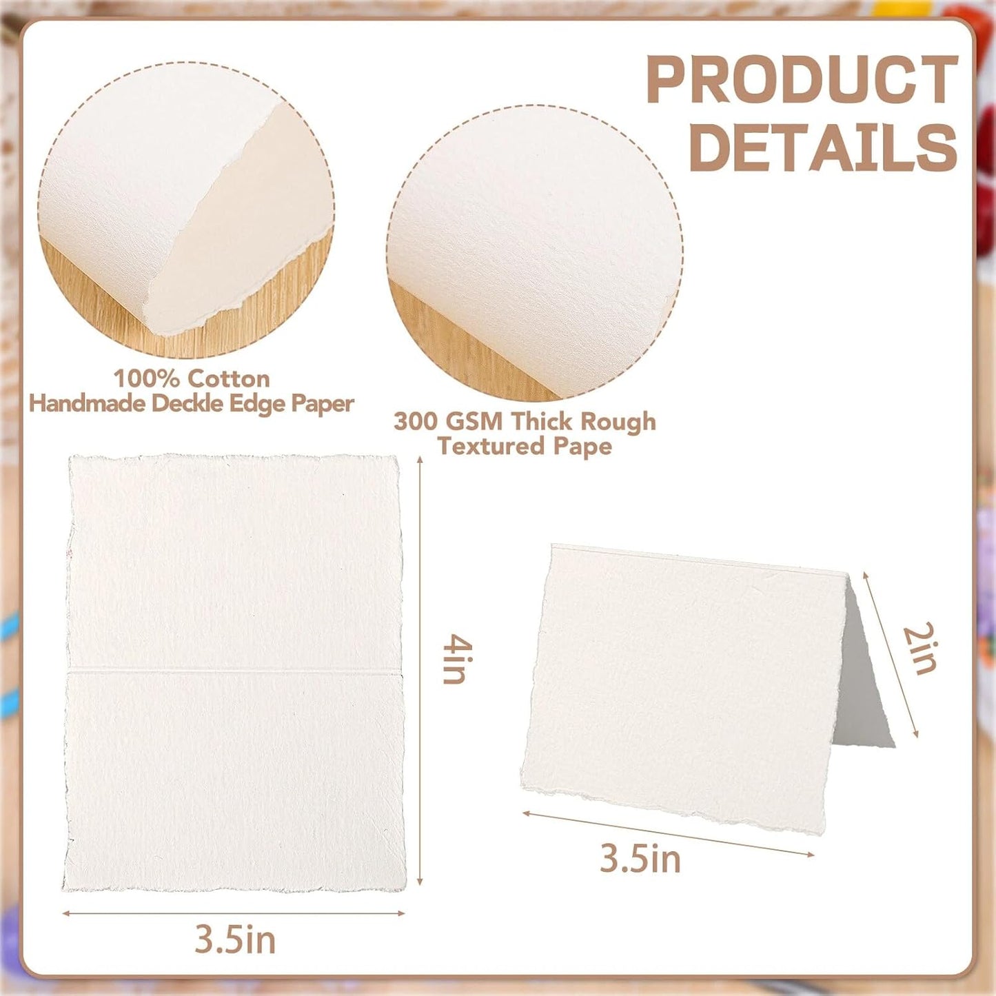 Prudiut 25 Sheets Cotton Watercolor Paper, 300 GSM Deckled Edge, 5 x 7 inch, Rough/Textured, White, for Watercolors, Wedding Invitations, Cards, Crafts
