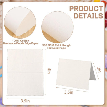 Prudiut 25 Sheets Cotton Watercolor Paper, 300 GSM Deckled Edge, 5 x 7 inch, Rough/Textured, White, for Watercolors, Wedding Invitations, Cards, Crafts