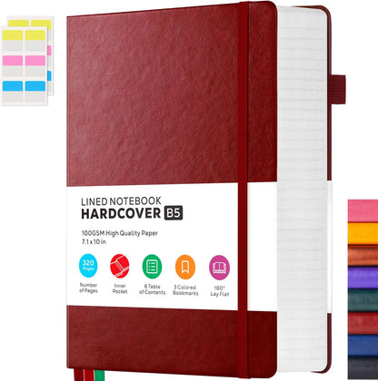 Hardcover Lined Notebook Journal for Writing, 320 Pages Leather Thick College Ruled Notebook Journal with 100GSM Paper, A5 (5.7'' X 8.4'') Daily Journal for Women Men Work Organization, Black