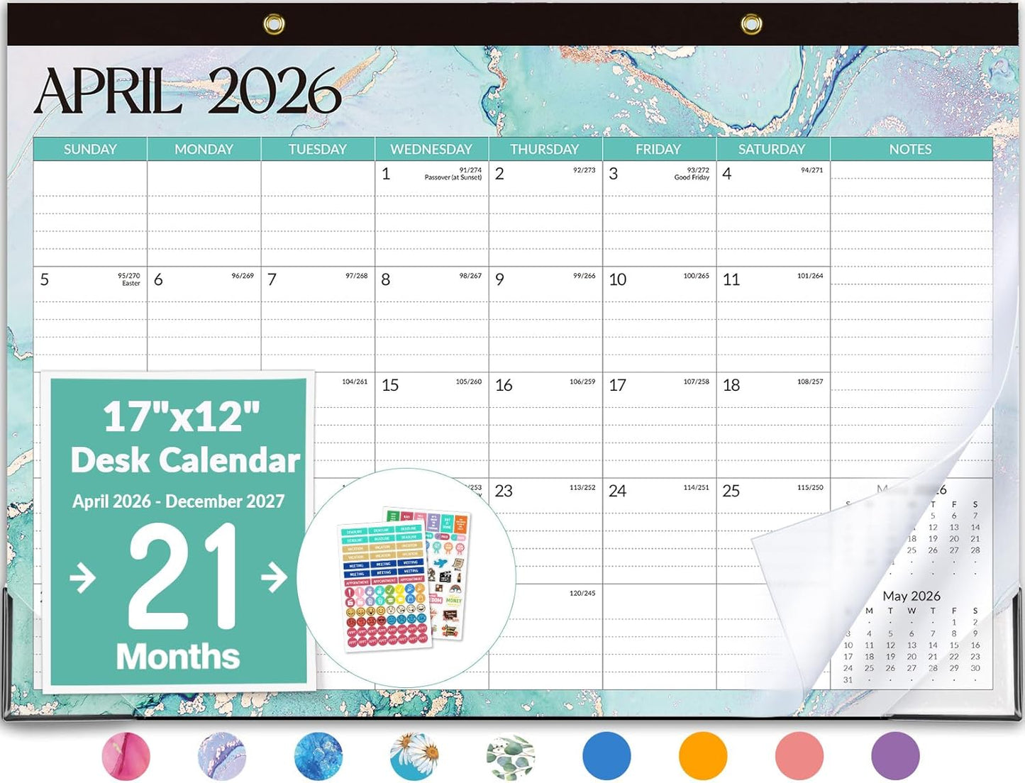 Forvencer Desk Calendar 2026-2027, 21 Months Calendar Runs from April 2026 to December 2027, 17" x 12" Large 2026 Wall Calendar Monthly Planner with Plastic Cover for Home School Office