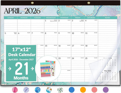 Forvencer Desk Calendar 2026-2027, 21 Months Calendar Runs from April 2026 to December 2027, 17" x 12" Large 2026 Wall Calendar Monthly Planner with Plastic Cover for Home School Office