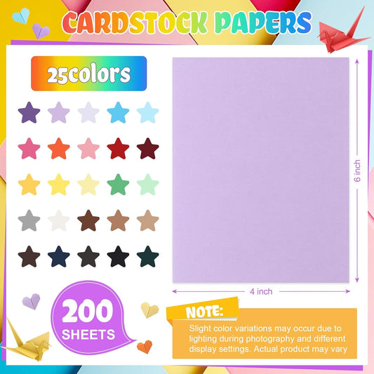 Geyoga 200 Sheets Colored Cardstock Paper Cardstock Starter Kit 4 x 6 Inch 190 GSM Thick Construction Paper Assorted Colors for Craft Scrapbook Party Supplies, 8 Colors(Sweet Color)