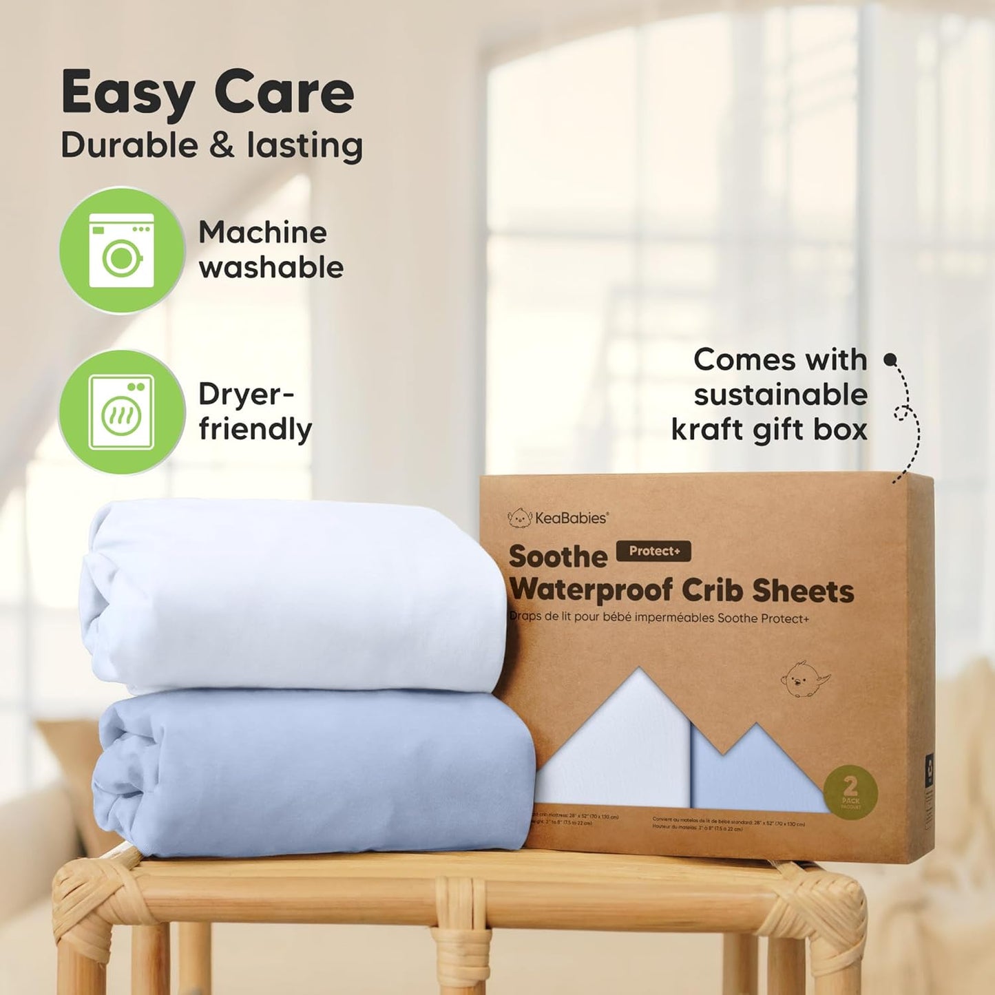 2-Pack Waterproof Crib Sheets for Boys, Girls - 52x28 Fitted Organic Cotton Baby Crib Sheets, Toddler Mattress Protector Cover, Washable, Soft & Durable Baby Bedding Essentials(Pine Grove)
