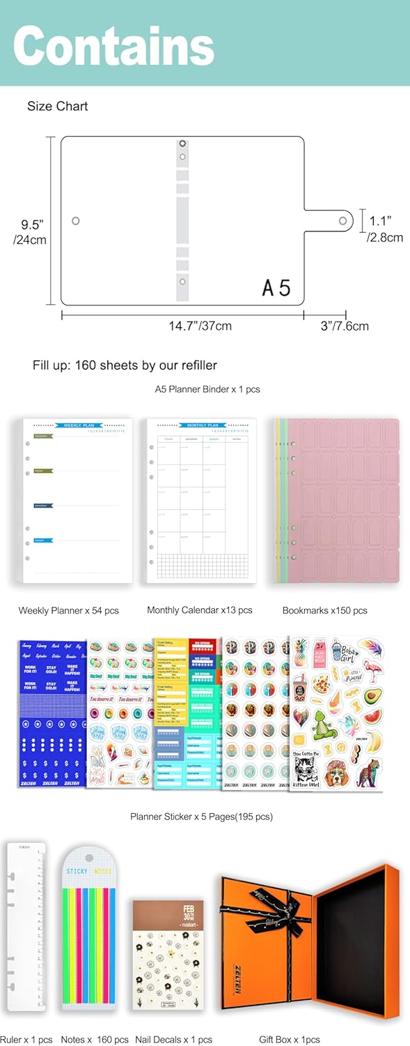 A6 A5 6-Holes Colorful PVC Cover Round Ring View Binder with Snap Button Closure File Folder for Loose Leaf Sheet Protectors Notebook Refill (Pink Daisy, A5 Mini Set) - Colors A