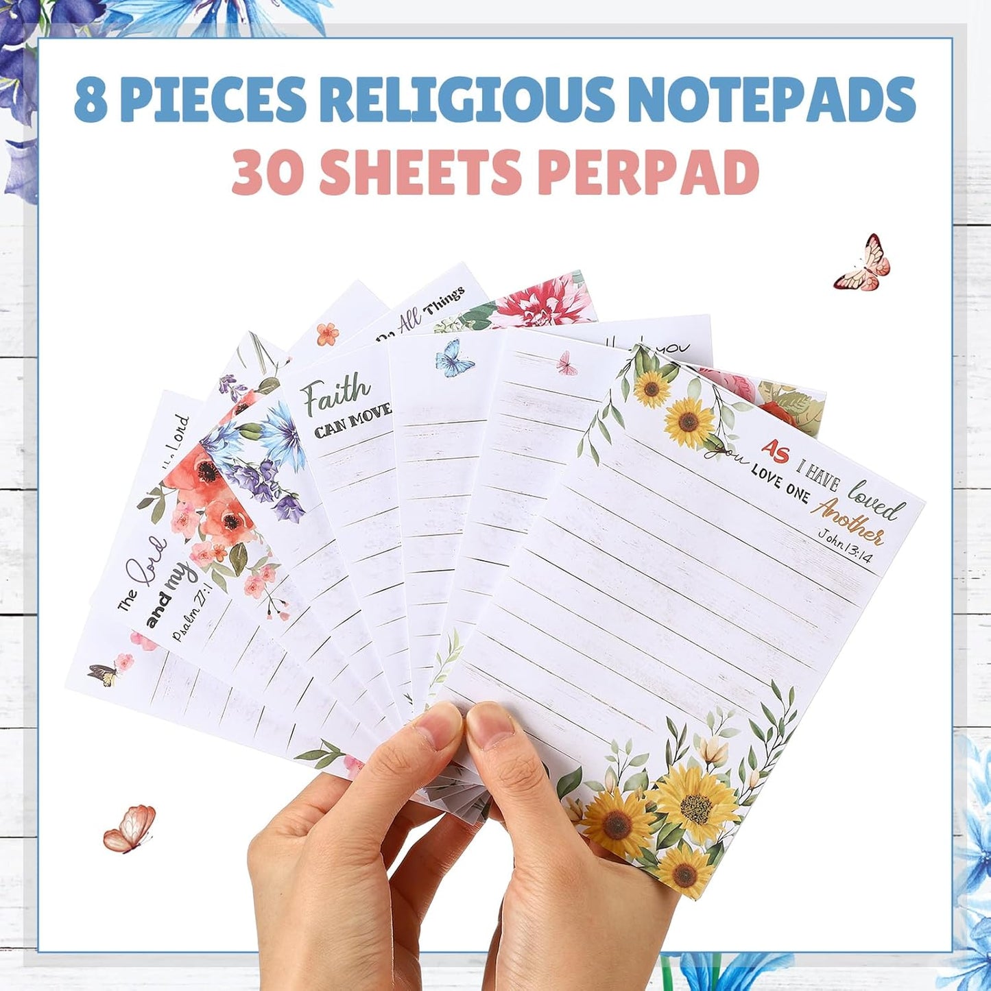 Gersoniel 8 Pack Christian Sticky Notes Gifts for Mothers Day Bulk for Church Small Scripture Inspirational Memo Pads Floral Adhesive Religious Bible Verse Quotes Notepads, 4 x 5.5 Inch(Simple Style)